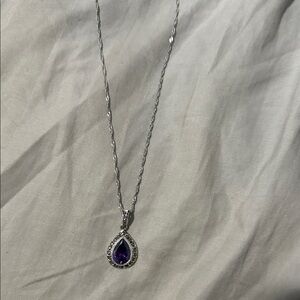 Elegant Silver and Purple Teardrop Pendant Necklace